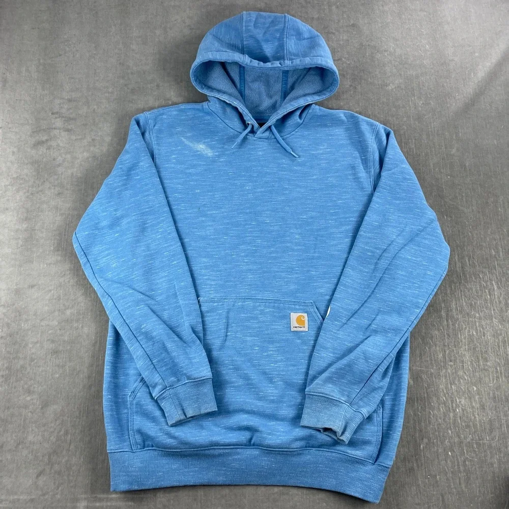 Carhartt Mens Medium Blue Hoodie Loose Fit Sleeve Logo Space Dye Pullover